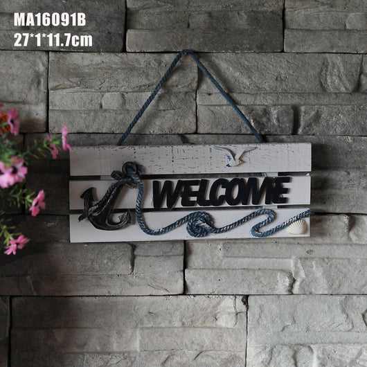 Placa de Bienvenida Mediterránea con Ancla Marina y Timón - Decoración Náutica de Madera - Image 10
