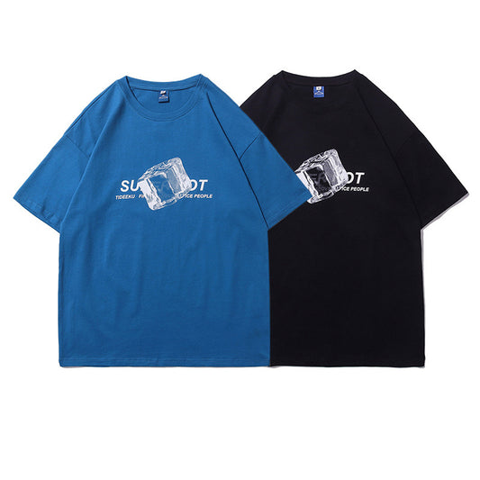 Camiseta Manga Corta Hombre Diseño Minimalista Cubos de Hielo