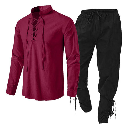 Conjunto de Dos Piezas: Camisa Casual de Lino y Algodón Manga Larga Color Sólido - Image 17