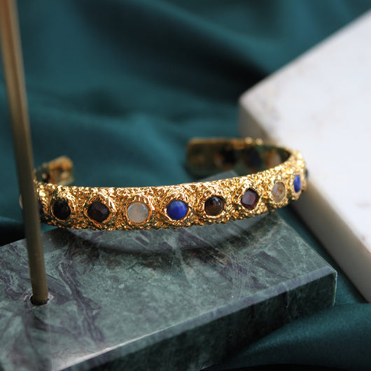 Pulsera Abierta y Anillo de Oro Chapado con Gemas Incrustadas Vintage - Image 8