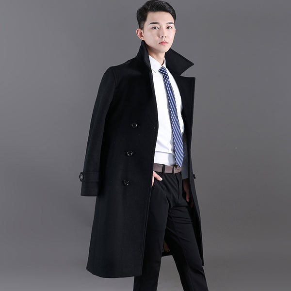 Abrigo Largo de Lana para Hombre - Diseño Cruzado Elegante Otoño Invierno