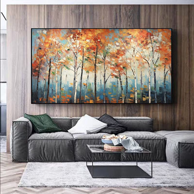 Cuadro Óleo Artesanal Bosque de Arces Otoñal - Arte Moderno para Sala de Estar