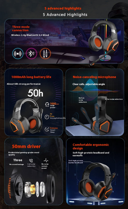Audífonos Gaming Bluetooth con Cancelación de Ruido y Micrófono Giratorio - Image 7