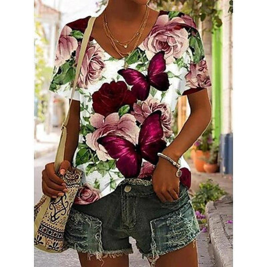 Blusa Casual con Estampado Animal Cuello V Manga Corta Personalizable - Image 3