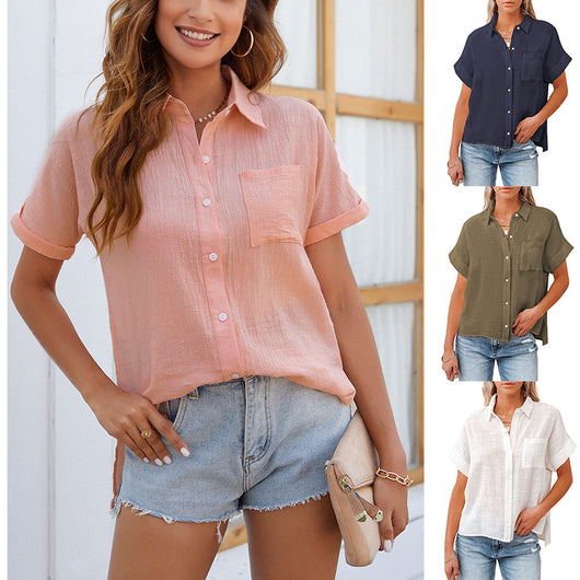 Camisas de Algodón y Lino para Mujer - Manga Corta Casual Verano