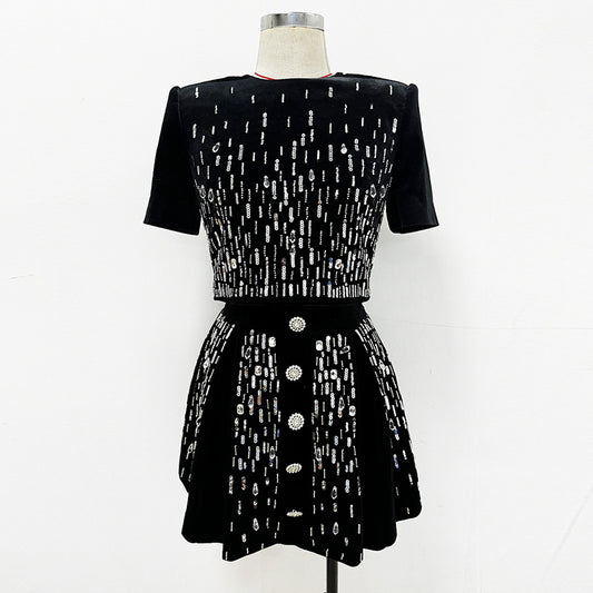 Vestido Midi de Terciopelo con Cuentas - Conjunto Elegante - Image 2