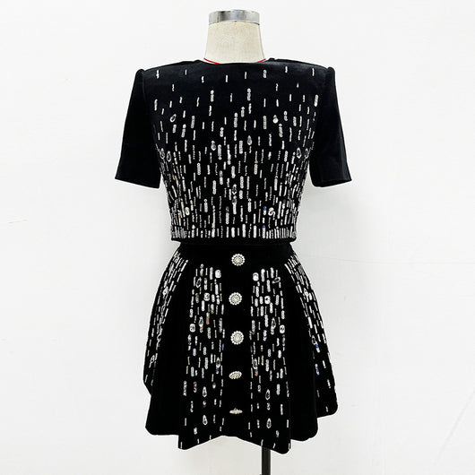 Vestido Midi de Terciopelo con Cuentas - Conjunto Elegante - Image 2