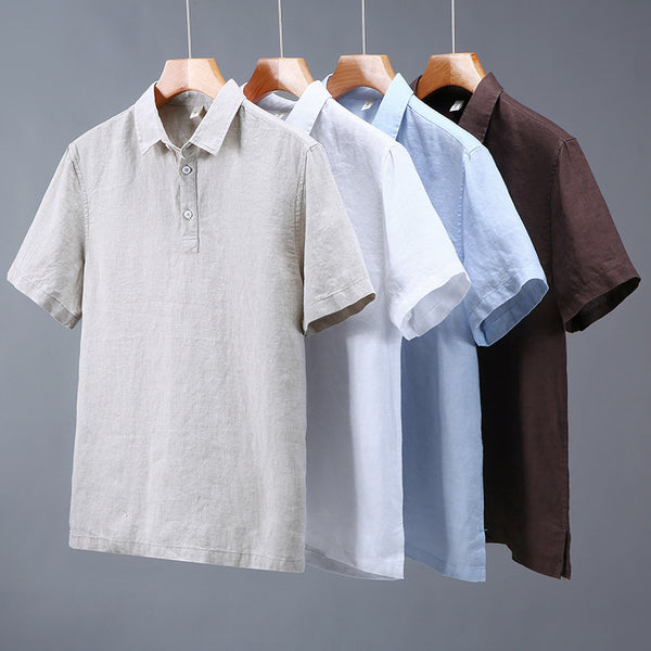 Camisa de Lino Puro para Hombre con Cuello Italiano