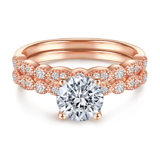 Anillo de Plata 925 con Diamante Simulado Chapado en Oro Rosa - Juego de Anillos de Moda Resistente al Deslustre - Image 2