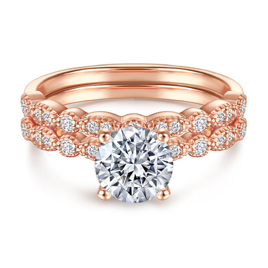 Anillo de Plata 925 con Diamante Simulado Chapado en Oro Rosa - Juego de Anillos de Moda Resistente al Deslustre - Image 2