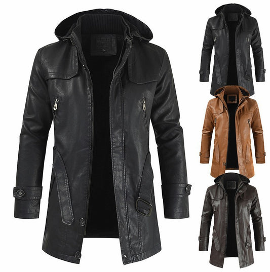Abrigo de Cuero Largo para Hombre Talla Grande