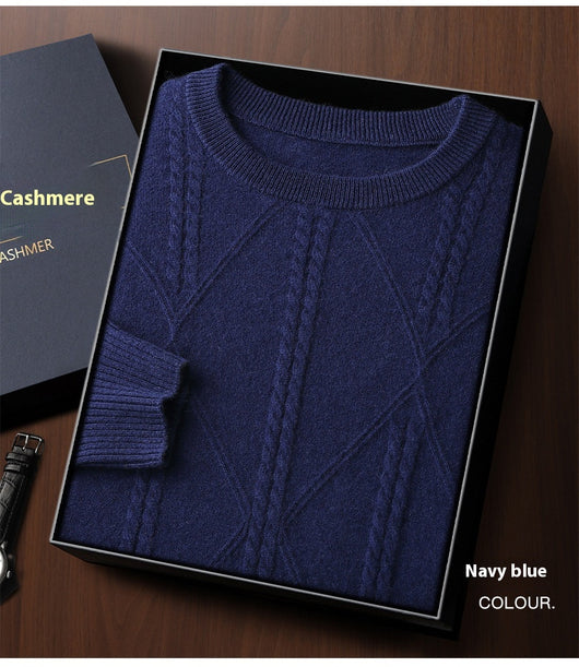 Suéter de Cashmira Trenzado con Cuello Redondo para Hombre - Colección Otoño Invierno - Image 17