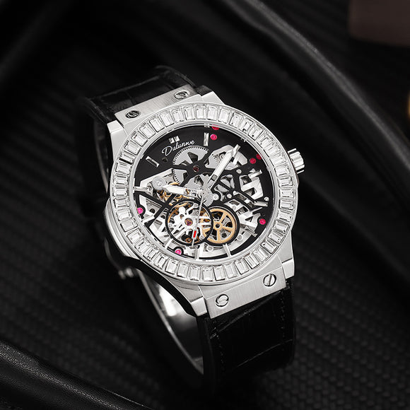 Reloj Mecánico Automático para Hombre con Movimiento Hueco y Diamantes