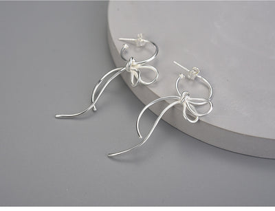 Aretes de Plata S925 Diseño Minimalista Moño para Mujer - Image 10