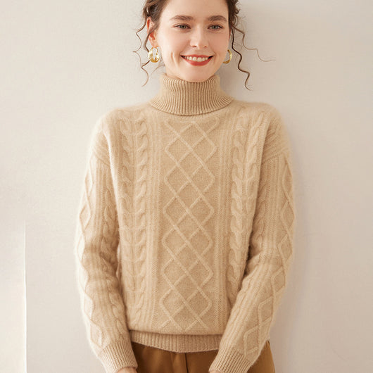 Suéter Cashmere Suelto con Cuello Alto - Tejido Grueso de Tres Capas - Image 7