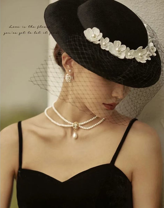 Sombrero Nupcial Vintage Estilo Hepburn en Gasa Francesa - Image 2