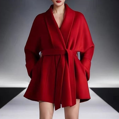 Abrigo Reversible de Cachemira Rojo Otoño Invierno para Mujer - Image 9