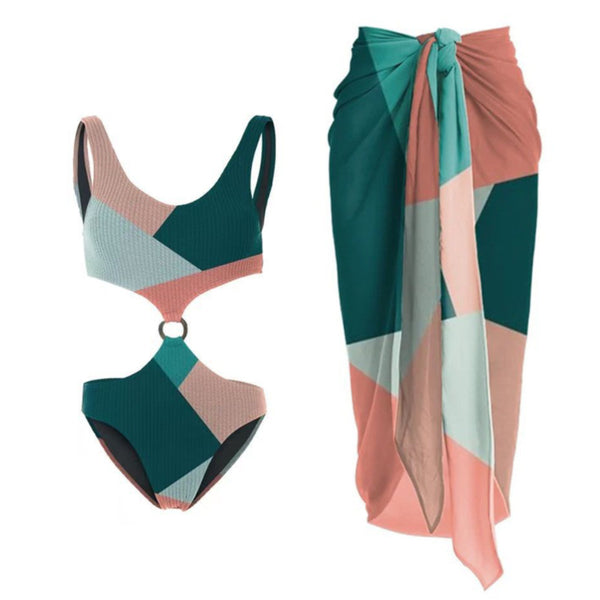 Bikini Bicolor con Falda de Malla - Traje de Baño Vacacional