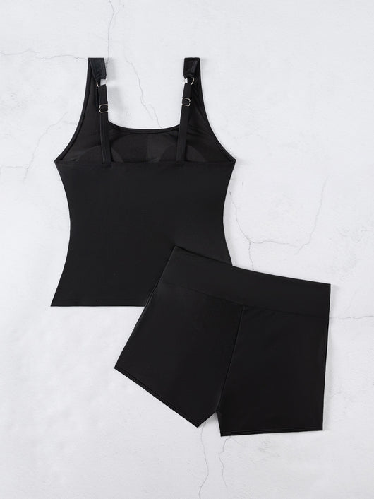 Bikini Deportivo Cintura Alta Dos Piezas Cuello U Liso - Image 11