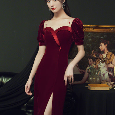 Vestido de Gala Terciopelo Rojo Vino para Mujer - Image 9