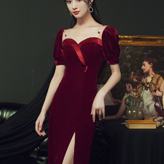 Vestido de Gala Terciopelo Rojo Vino para Mujer - Image 9