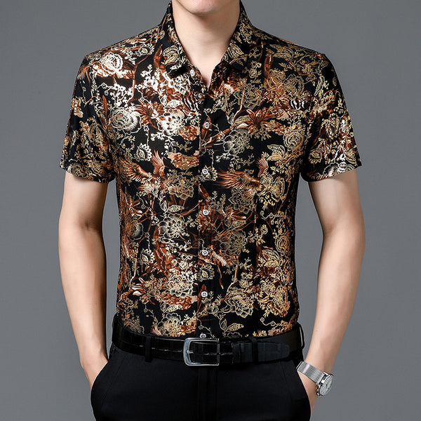 Camisa Estampada de Manga Corta para Hombre Adulto - Tela Fresca Elástica