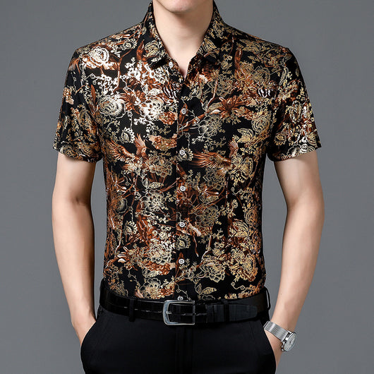 Camisa Estampada de Manga Corta para Hombre Adulto - Tela Fresca Elástica - Image 2