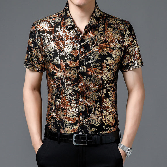 Camisa Estampada de Manga Corta para Hombre Adulto - Tela Fresca Elástica