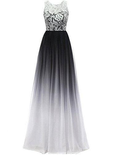 Vestido Largo de Gasa Degradada con Encaje y Tubo - Image 10