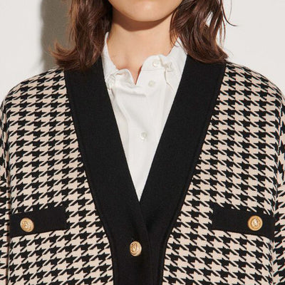 Cardigan Tejido Suelto con Cuello V y Detalles en Contraste para Mujer - Image 6