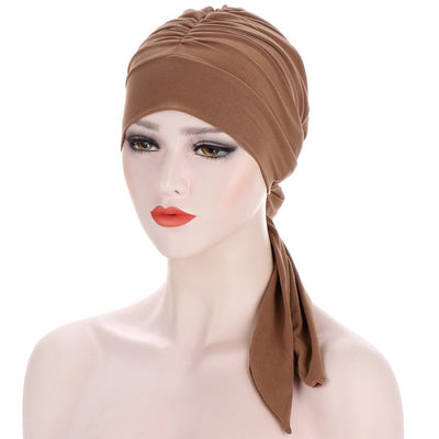 Turbante Largo con Lazo de Cristal de Cáñamo en Color Puro - Image 13
