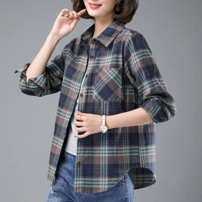 Camisa Cuadriculada Manga Larga para Mujer - Corte Slim Elegante - Image 12