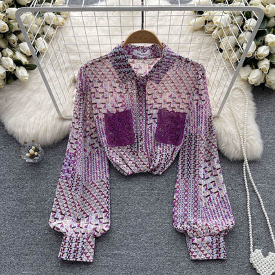 Blusa Larga de Chifón Estampada para Mujer - Transición Perfecta al Otoño - Image 8