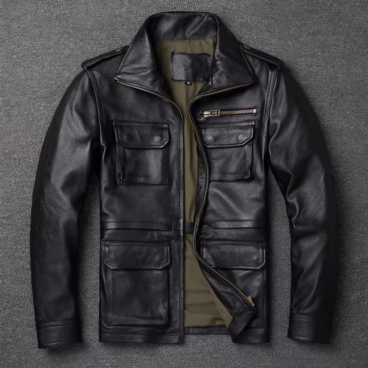 Chaqueta de Cuero para Hombre - Abrigo de Otoño e Invierno