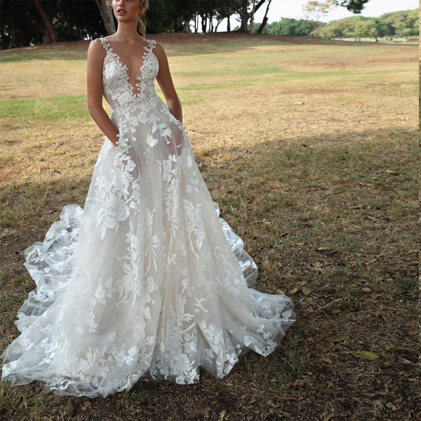 Vestido de Novia Elegante con Tirantes Sexy para Ceremonia y Recepción