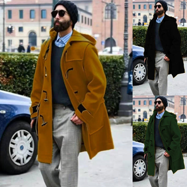 Abrigo Trinchera de Lana Retro con Botones Cuerno para Hombre