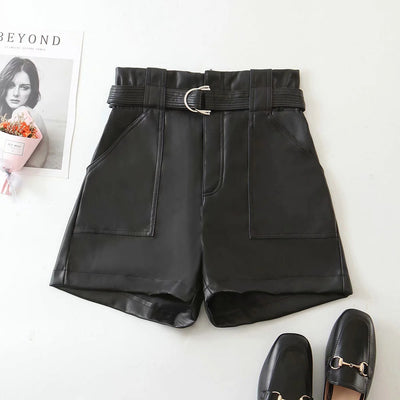 Pantalón de Cuero Ajustado con Cinturón Encaje Versátil para Mujer