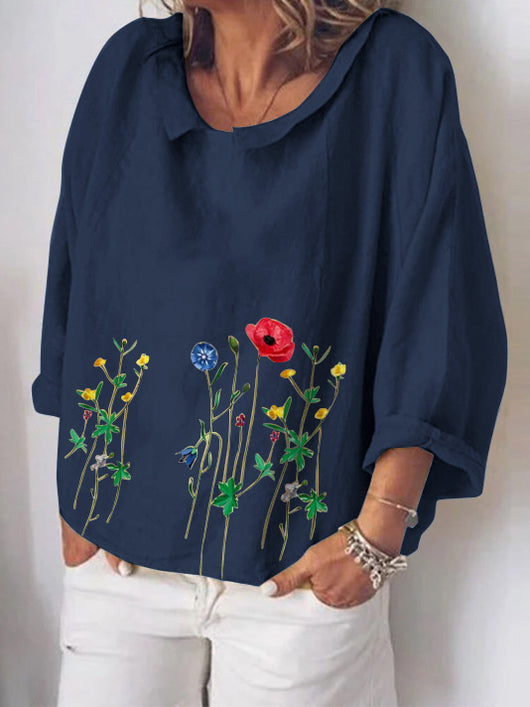 Blusa de Algodón y Lino con Bordado de Flores - Manga Larga Literaria - Image 6