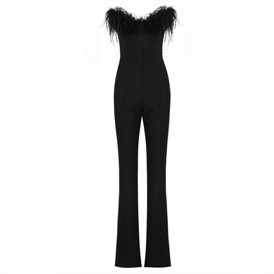 Jumpsuit Elegante con Detalle de Plumas y Diseño Ceñido - Image 4