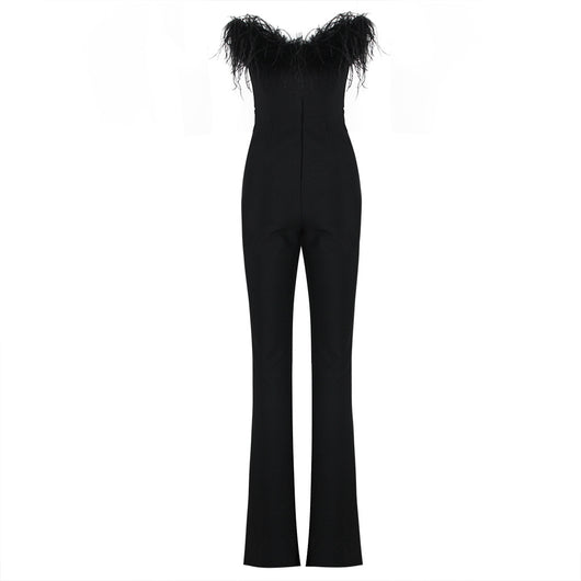 Jumpsuit Elegante con Detalle de Plumas y Diseño Ceñido - Image 4