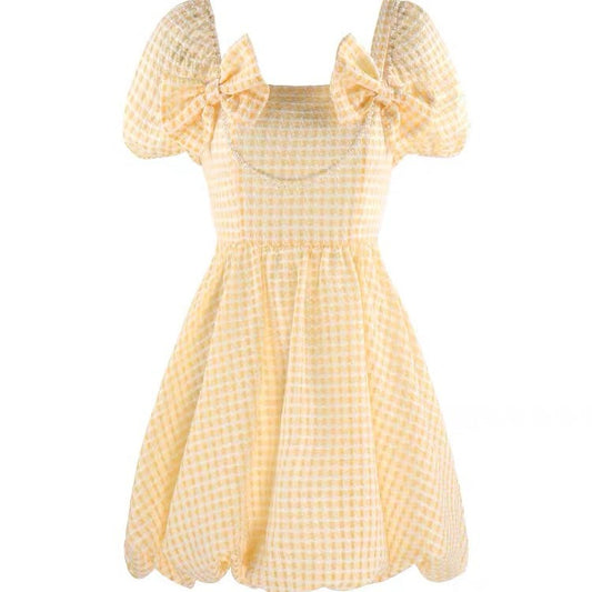 Vestido Cuadrille Amarillo con Mangas Ajustadas para Mujer