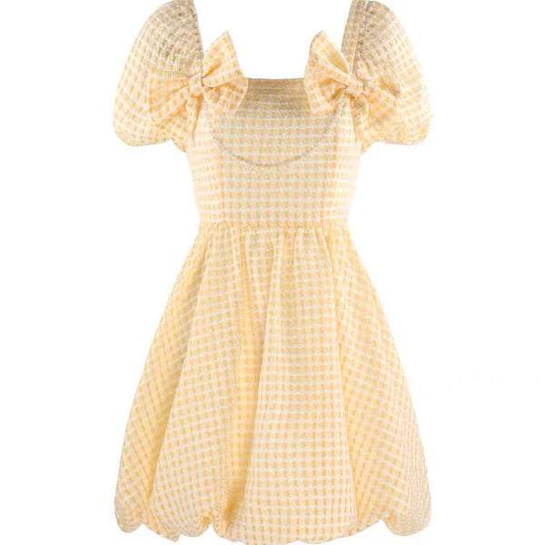 Vestido Cuadrille Amarillo con Mangas Ajustadas para Mujer
