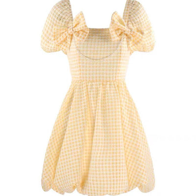 Vestido Cuadrille Amarillo con Mangas Ajustadas para Mujer