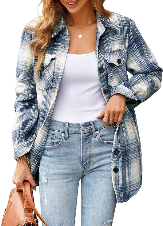Chaqueta Camisa Oversized a Cuadros con Botones para Mujer - Image 9
