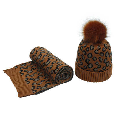 Conjunto de Gorro y Bufanda Estampado Leopardo para Otoño e Invierno - Image 8