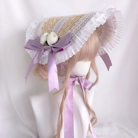 Sombrero Lolita Artesanal Estilo Pastoral de Paja para Mujer - Image 12