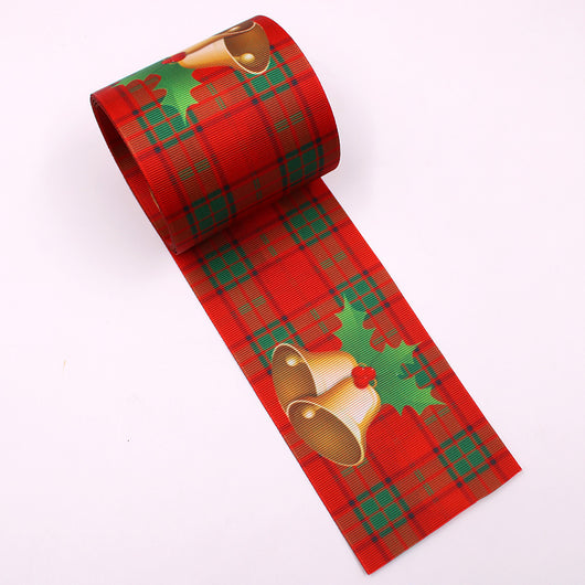 Moño Navideño Doble Cara 75mm Cuadros Rojo con Campana - Image 3