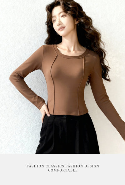 Suéter Cuello Cuadrado Espina de Pescado Marrón para Otoño e Invierno - Image 12