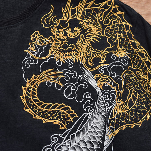 Camiseta Manga Corta Dragon Bordado Estilo Ukiyo-e - Image 18