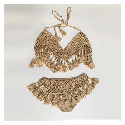 Bikini Estilo Europeo con Detalles de Cuentas y Borlas - Traje de Baño Elegante para Playa - Image 11